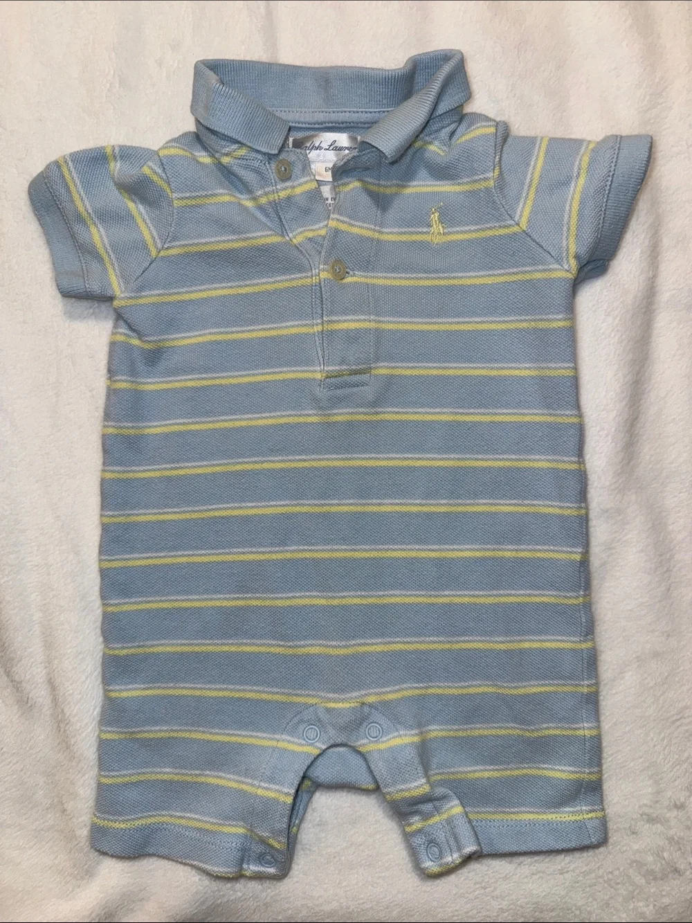 Ralph Laure Blue Pique Polo Baby Onesie